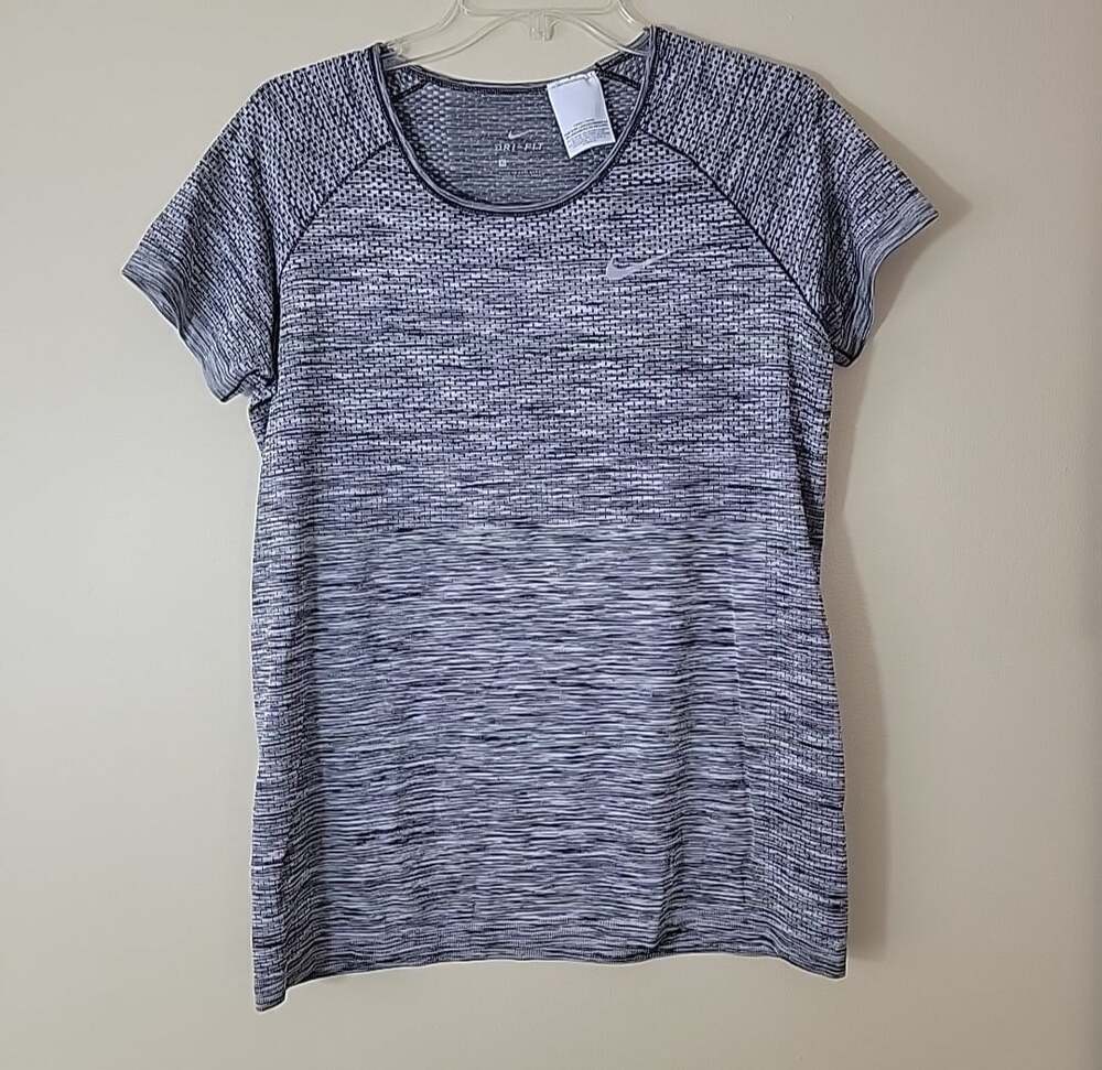 Nike Dry fit Short Sleeve T-Shirt Heather Gray black 831498-010 Large , DW